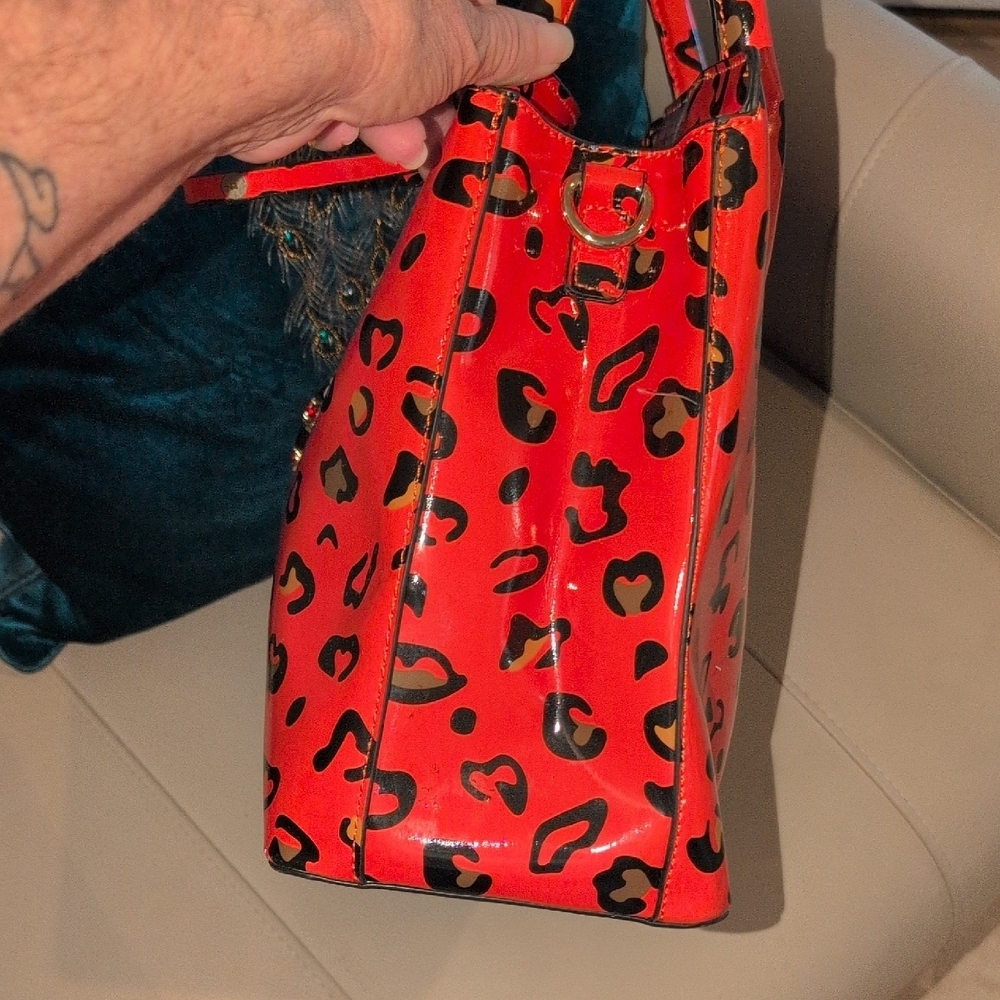Orange Leopard Print Satchel with Bee Accent - Picture 7 of 15